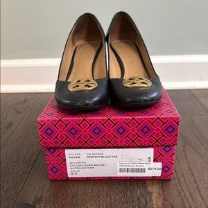 Tory Burch Chelsea Black Leather Wedge Shoes